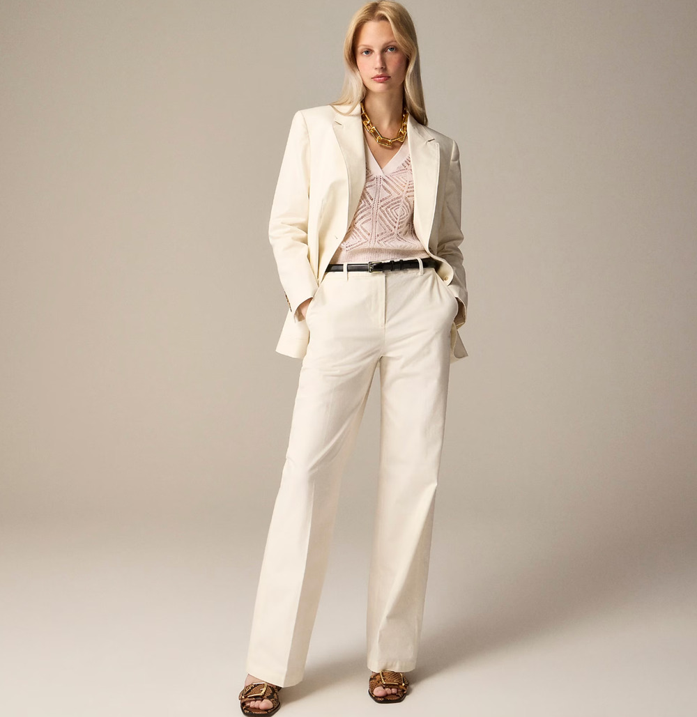 J.Crew Full Length Wide Leg Trouser Cotton Linen Cotton Blend Ivory US 12 NWT